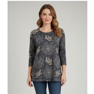 NANU Tunic Top Women's Size 1X‎ 3/4 Sleeve Pullover Holiday Floral Stretch Boho